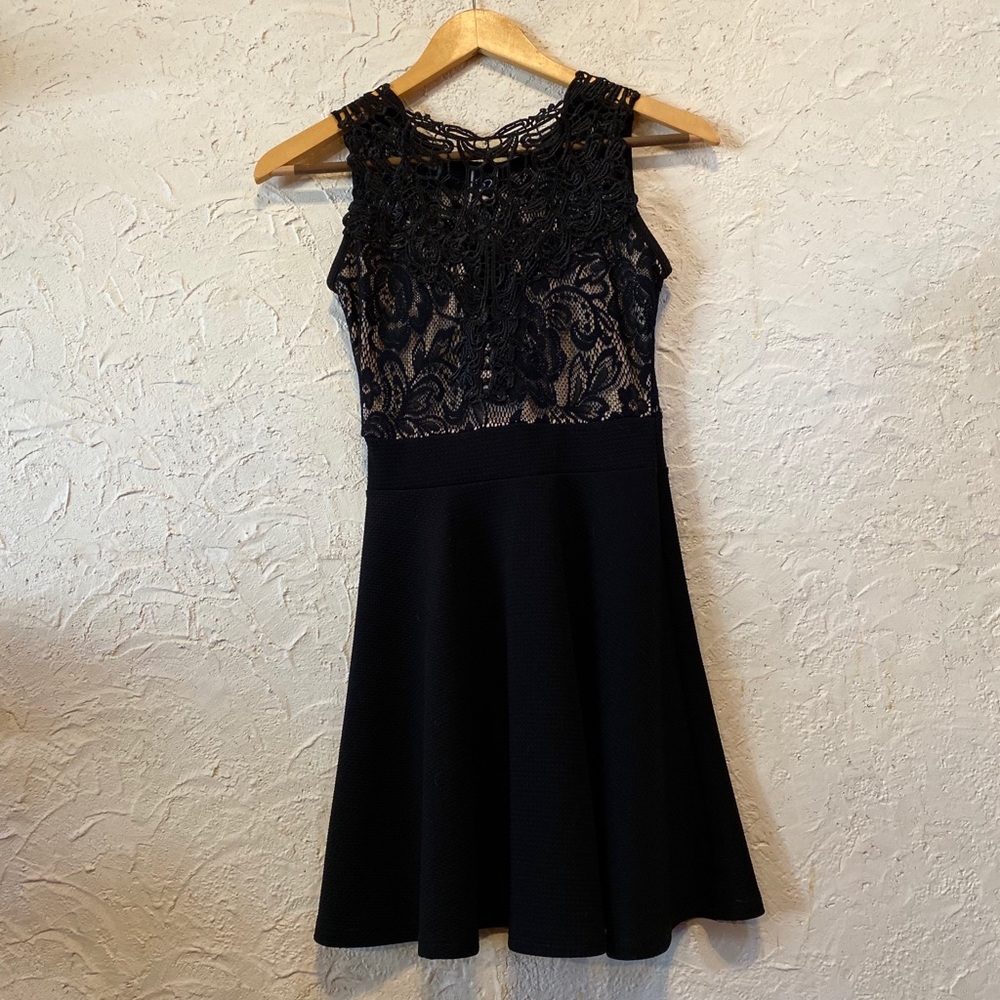 Black skater dress with lace top